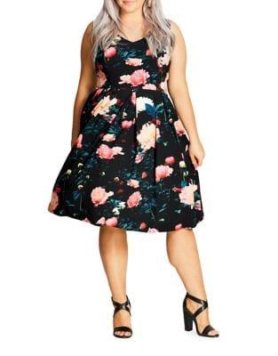 City Chic Plus Delight Floral-print Fit-&-flare Dress