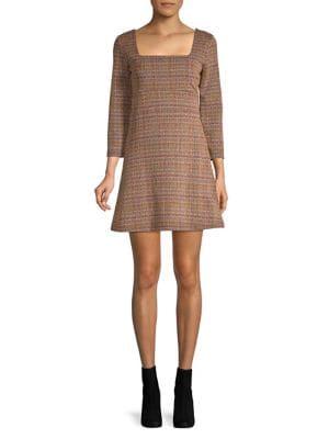 Free People Squareneck Herringbone Mini Flare Dress