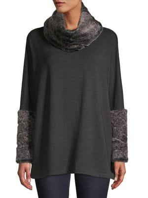 Context Faux Fur-trimmed Heathered Top