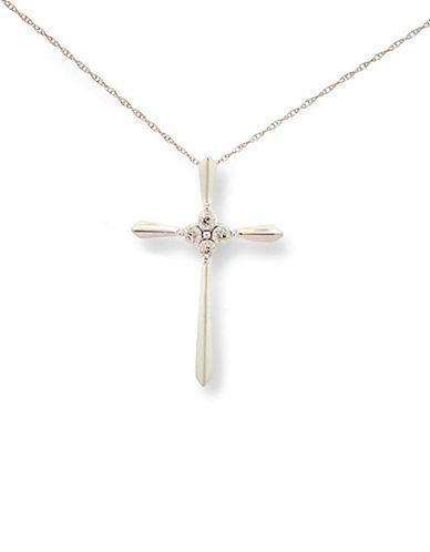 Lord & Taylor 14 Kt. White Gold Cross Necklace With Diamond Accents