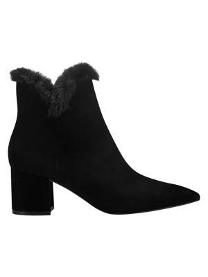 Marc Fisher Ltd Jacinte Faux Fur-trim Suede Heeled Booties
