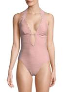 Kate Spade New York One-piece Textured Scalloped Plunge Swimsuit