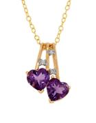 Lord & Taylor Diamonds, Amethyst And 14k Yellow Gold Dual Heart Pendant Necklace