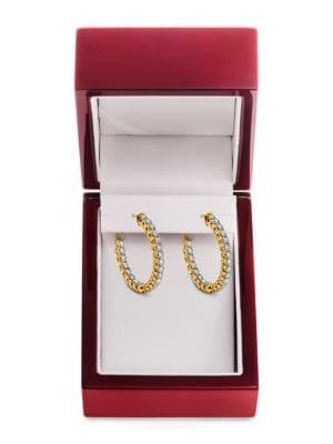 Lord & Taylor 14k Yellow Gold And Diamond Hoop Earrings