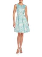 Ellen Tracy Metallic Jacquard Floral Fit-&-flare Dress