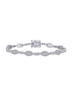 Sonatina Sterling Silver & 1 Tcw Diamond Oval Link Station Bracelet