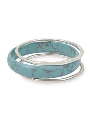 Robert Lee Morris Soho Turks & Beads Set Of 3 Turquoise And Silvertone Bangle Bracelets