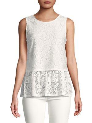 Ivanka Trump Ruffled Sleeveless Lace Top