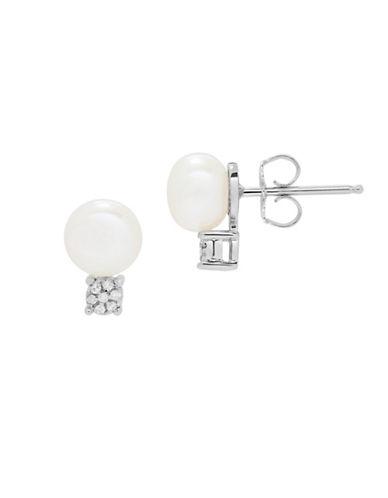 Lord & Taylor 7-7.5mm White Pearl, Diamond And Sterling Silver Stud Earrings