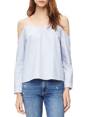 Calvin Klein Jeans Stripe Oxford Cold-shoulder Top