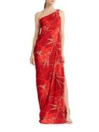 Halston Heritage Printed One Shoulder Drape Gown