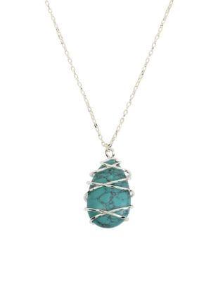 Robert Lee Morris Soho Turks & Beads Silvertone And Turquoise Wire Wrapped Pendant Long Necklace