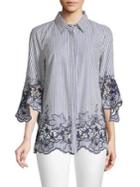 Elie Tahari Clark Embroidered Striped Shirt