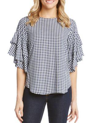 Karen Kane Gingham Ruffle-sleeve Top