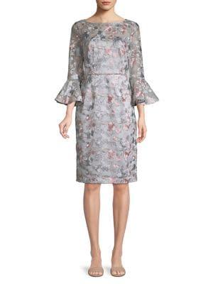 Eliza J Floral Embroidered Poet-sleeve Shift Dress