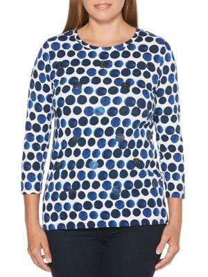 Rafaella Embellished Watercolor Drop-print Top