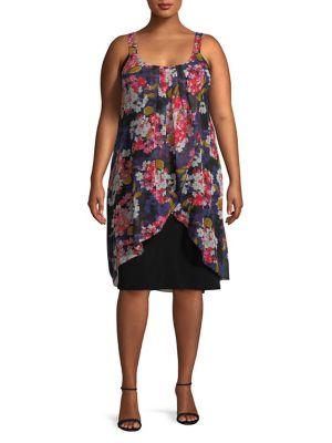 Lori Michaels Plus Floral Pleated Knee-length Dress