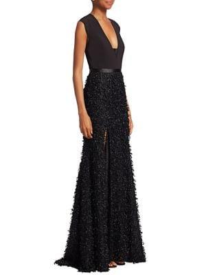 Halston Heritage Feather Boucle Gown