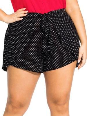 City Chic Plus Pin Spot Tie-front Shorts