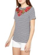 Dorothy Perkins Striped Floral-embroidered Tee