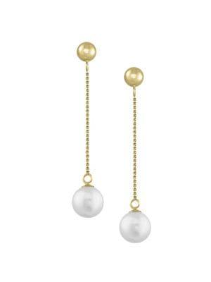Effy 14k Yellow Gold & 7mm White Pearl Drop Earrings