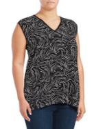 Vince Camuto Plus Graphic Ribbons Mix Media Top