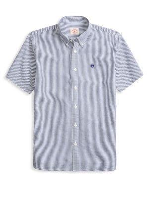 Brooks Brothers Red Fleece Striped Seersucker Cotton Button-down Shirt