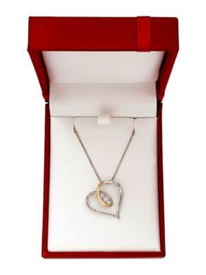 Lord & Taylor 14k Yellow Gold, Silvertone And Diamond Heart Pendant Necklace