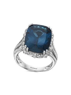 Effy 14k White Gold, London Blue Topaz & Diamond Solitaire Ring