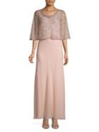 J Kara Petite Sequin-embellished Capelet Gown