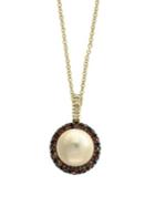 Effy Final Call Diamonds, Brown Diamonds, 9mm Round Golden Freshwater Pearl And 14k Yellow Gold Pendant Necklace