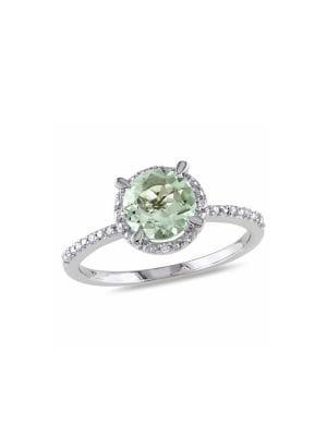Sonatina Sterling Silver, Green Amethyst And Diamond Halo Ring