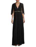 Laundry By Shelli Segal Cape Pleated Floor-length Gown