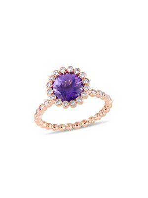 Sonatina 14k Rose Gold, Amethyst And Diamond Scalloped Halo Ring