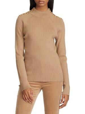 Lauren Ralph Lauren Button-trimmed Mockneck Cotton-blend Sweater