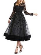 Mac Duggal Long-sleeve Velvet 3d Floral Dress