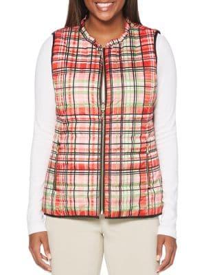 Rafaella Plaid-print Mockneck Vest