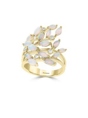Effy Aurora 14k Yellow Gold, Diamond & Opal Vine Cluster Ring