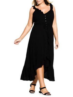 City Chic Plus Ruffle Button Front Drawstring Maxi Dress