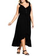 City Chic Plus Ruffle Button Front Drawstring Maxi Dress