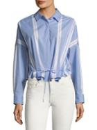 Habitual Striped Cinched Button-down Top