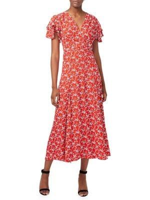French Connection Cerisier Ruffled Surplice Midi Dress
