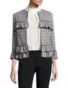 Helene Berman Edge To Edge Ruffle Front Tweed Jacket