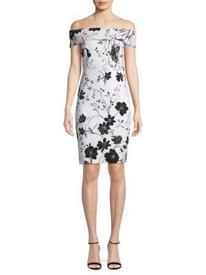 Calvin Klein Petite Off-the-shoulder Floral Sheath Dress
