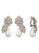 Nina E-gwinia Silvertone Floral Crystal & Faux Pearl Clip-on Earrings