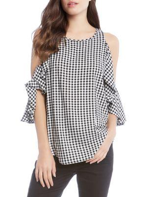 Karen Kane Gingham Ruffle Cold-shoulder Top