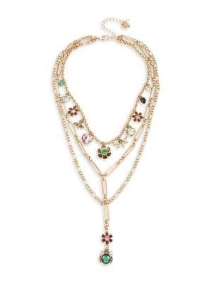 Betsey Johnson Tortifly Bug & Flower Charm Layered Necklace