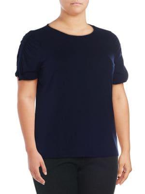 Vince Camuto Plus Ruched-sleeve Knit Top