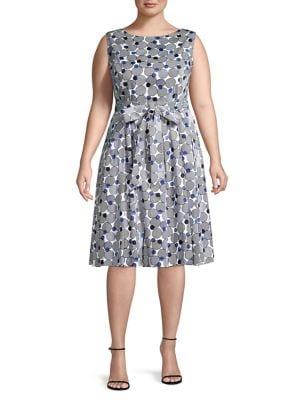 Anne Klein Plus Polka Dot Pleated Fit-&-flare Dress