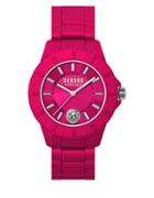 Versus Versace Tokyo Silvertone Pink Silicone Strap Watch